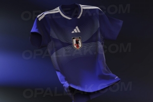 日本队2026世界杯主场球衣谍照：正面有白色波浪条纹