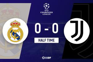 半场-皇马0-0尤文 皇马七成控球率阿森西奥关键解围姆巴佩失良机